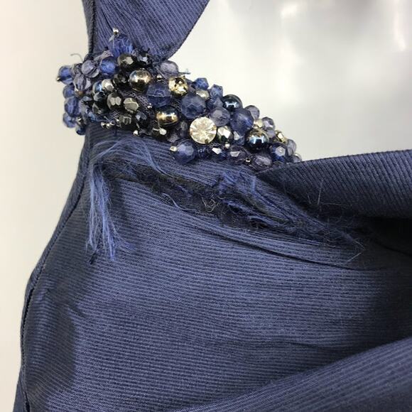 ML Monique Lhuillier Jadore Gown 4 Cross Back Beaded Waist Sleeveless Pockets - Picture 6 of 7